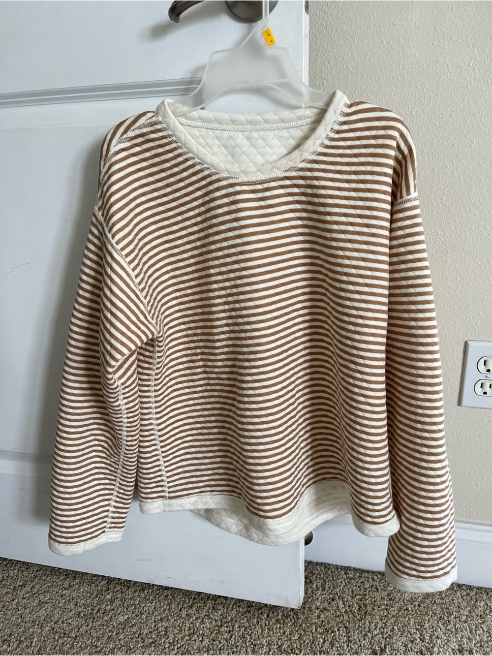 Brand New Reversible Cream Striped Crewneck Pullover Sweatshirt (Brown & White)